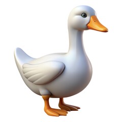 A white duck with an orange beak stands on a white background