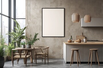 Minimalist Kitchen interior with Poster Mockup created with Generative AI