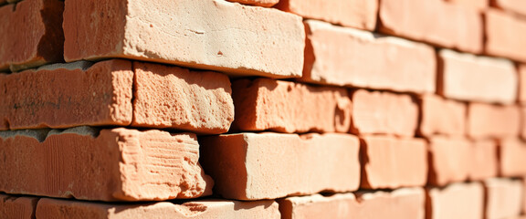 Fototapeta premium Stacked red bricks closeup