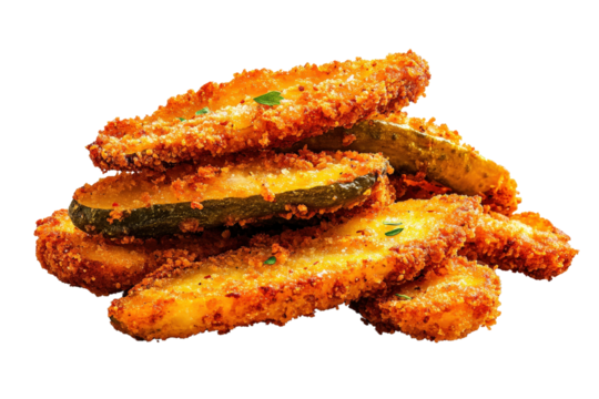 Crispy and delicious fried pickles stacked high, perfect for appetizers or snacks with a savory crunch and golden-brown coating.