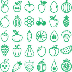 a set of green fruit and vegetables icons