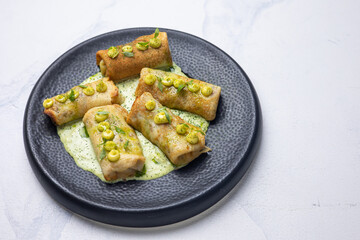 Delicious pancakes on a plate. Close up