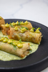 Delicious pancakes on a plate. Close up