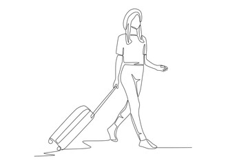 Elegant woman going on holiday. Holiday travel concept one-line drawing