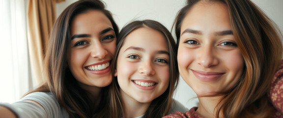Obraz premium Happy young women smiling together