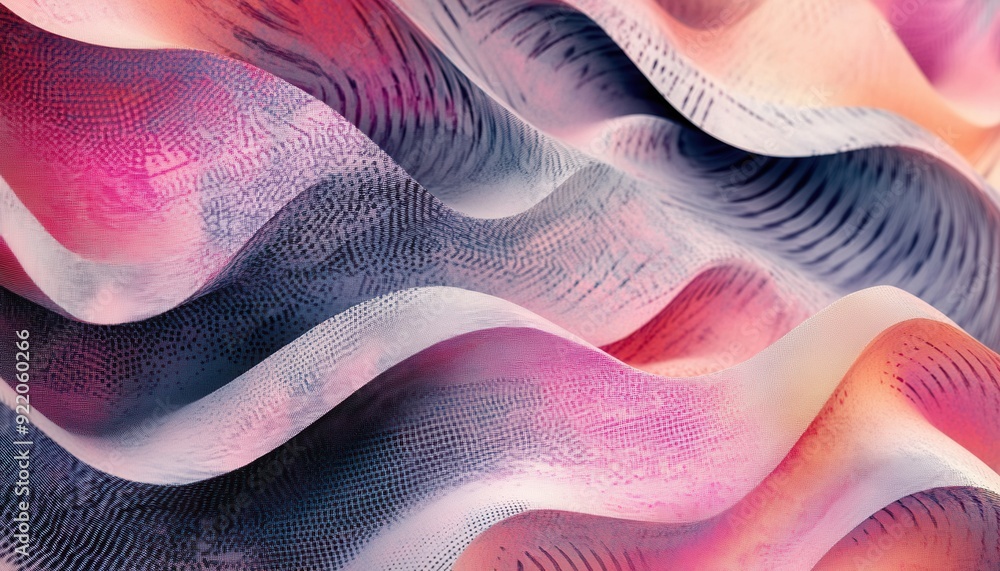 Poster colorful abstract waves in pink and blue shades creating a dynamic flowing pattern