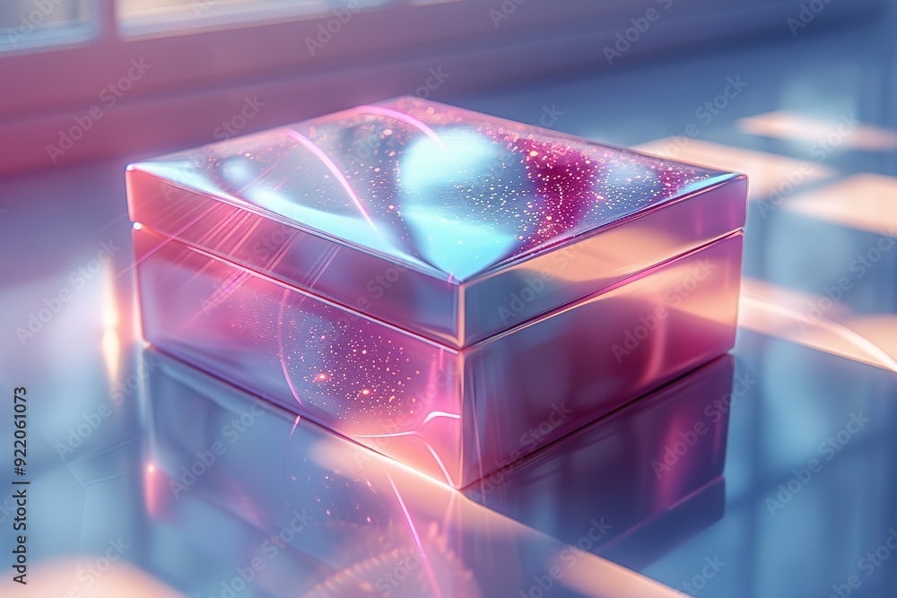 Poster a box with a pink color and a shiny surface
