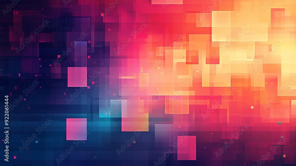 Poster vibrant pixelated gradients with smooth color transitions displayed in a digital art composition