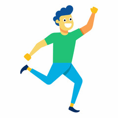 Happy young men are running with a smile, vector art illustration