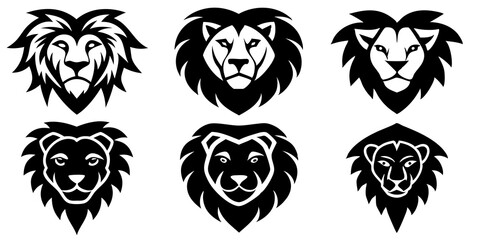 Obraz premium Set of lion face icons silhouette vector art style illustration 