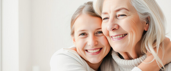 Happy granddaughter hugging her grandmother