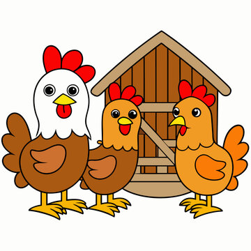 recommend clip art: Chickens roaming in a barnyard silhouette vector illustration 