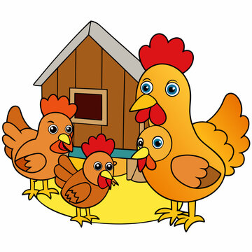 recommend clip art: Chickens roaming in a barnyard silhouette vector illustration 