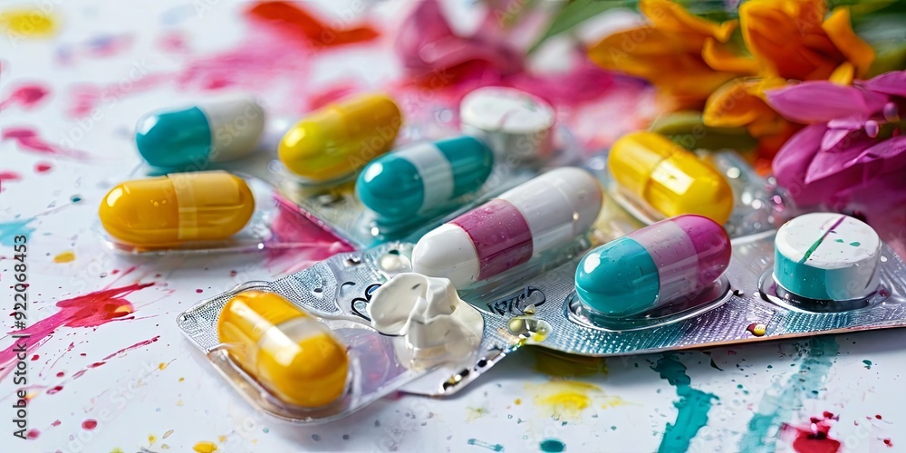 Poster the pills are in various shapes and colors