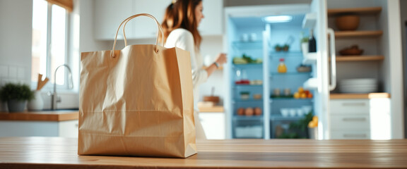 Fototapeta premium Paper Bag on a Kitchen Counter