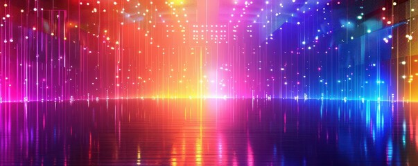 Obraz premium Colorful abstract background with large LED projection screen and vibrant lights.