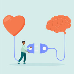 Concept of self-control or balance, a person connects the feelings of the heart with the brain. Emotional intelligence, or control over feelings and emotions using the logical thinking of the brain.	