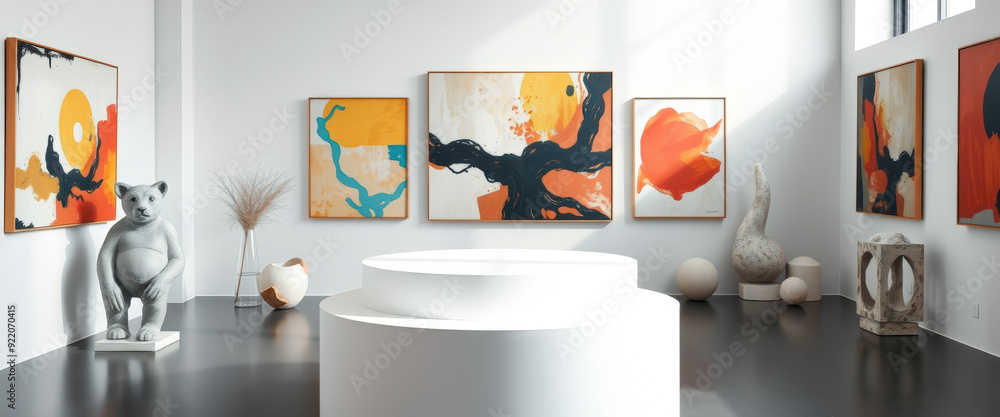 Wall mural Abstract Art Gallery with White Pedestal