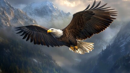 Fototapeta premium American Bald Eagle flying
