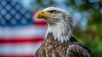 Fototapeta premium Bald Eagle in front of American Flag