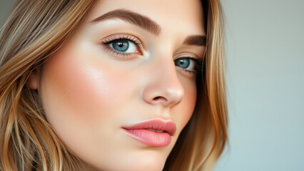 Close up portrait of a beautiful woman with blue eyes and blonde hair