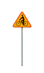 Road sign cyclists. On isolated transparent background.