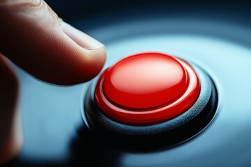 Pressing the big red button with a finger.