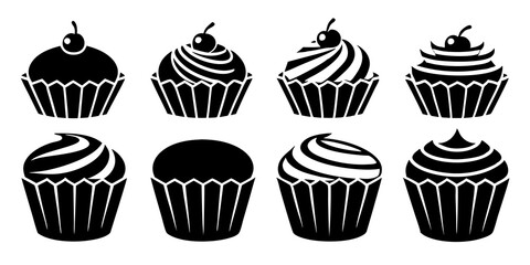 Set of Cupcake icons silhouette vector art style illustration
