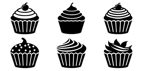 Set of Cupcake icons silhouette vector art style illustration
