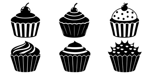 Set of Cupcake icons silhouette vector art style illustration
