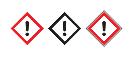 A set of warning signs: red quadrangles with black symbols, symbols of various threats.