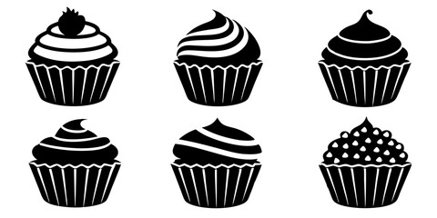 Set of Cupcake icons silhouette vector art style illustration
