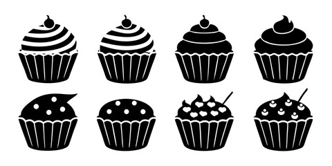 Set of Cupcake icons silhouette vector art style illustration
