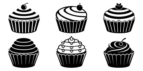 Set of Cupcake icons silhouette vector art style illustration
