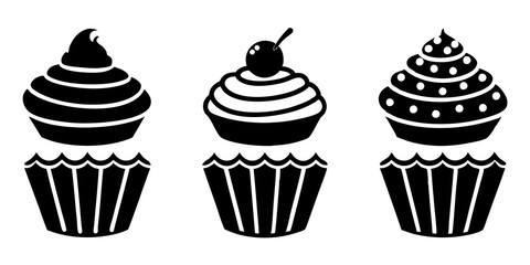Set of Cupcake icons silhouette vector art style illustration
