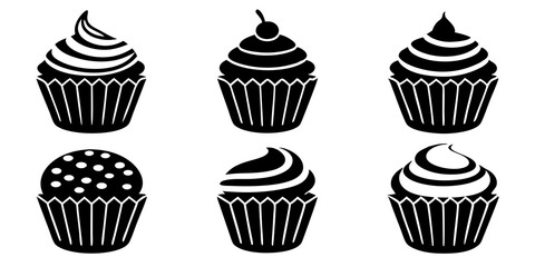Set of Cupcake icons silhouette vector art style illustration

