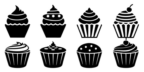 Set of Cupcake icons silhouette vector art style illustration
