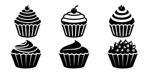 Set of Cupcake icons silhouette vector art style illustration
