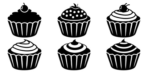 Set of Cupcake icons silhouette vector art style illustration

