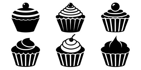 Set of Cupcake icons silhouette vector art style illustration
