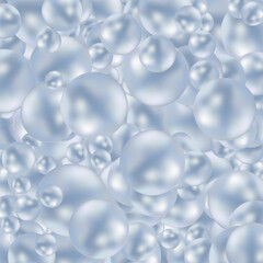 Blue pearls of different sizes are scattered on a white background at the top. Modern beautiful background. 3D illustration, 3D rendering. Eps 10