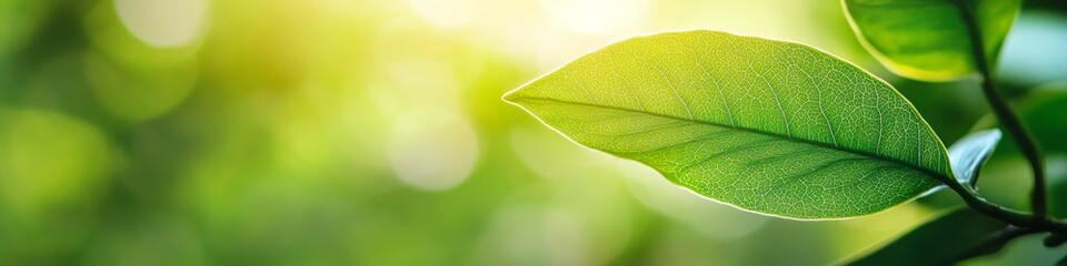 Obraz premium Close up green leaf on blurred nature background 