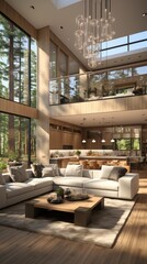 Contemporary modern home space, clean minimalist interior, frame mockup, 3d rendering  