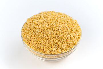 Moong Dal (Yellow Split Lentils) on White Background