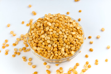 Chana Dal (Split Chickpeas) on White Background