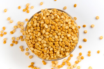 Chana Dal (Split Chickpeas) on White Background
