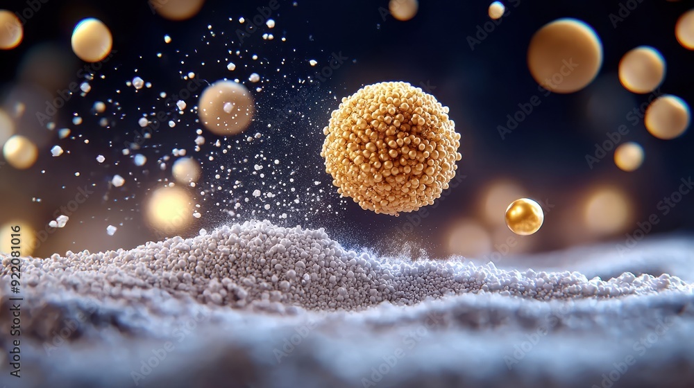 Poster a stunning macro shot of floating particles and grains, showcasing intricate details and vibrant col