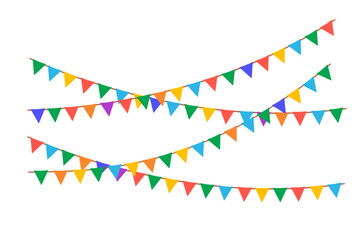 Fototapeta premium Carnival flags border for children. Hanging garlands. Vector illustration isolated on white background