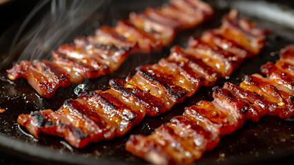 Sizzling bacon on a pan
