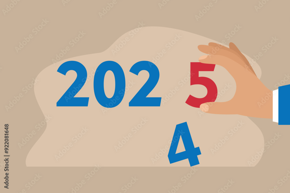 Fototapete hand that replaces the number 4 with the number 5 2d flat vector illustrations